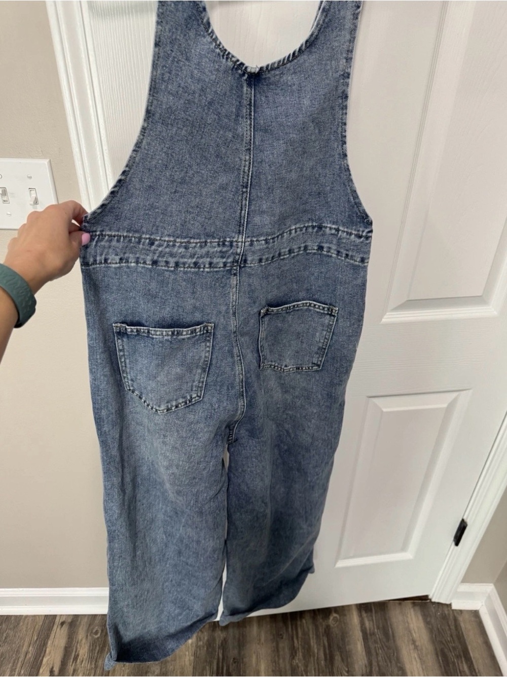 EMERY ROSE Blue Denim Wide-Leg Overalls for Women - Picture 6 of 9